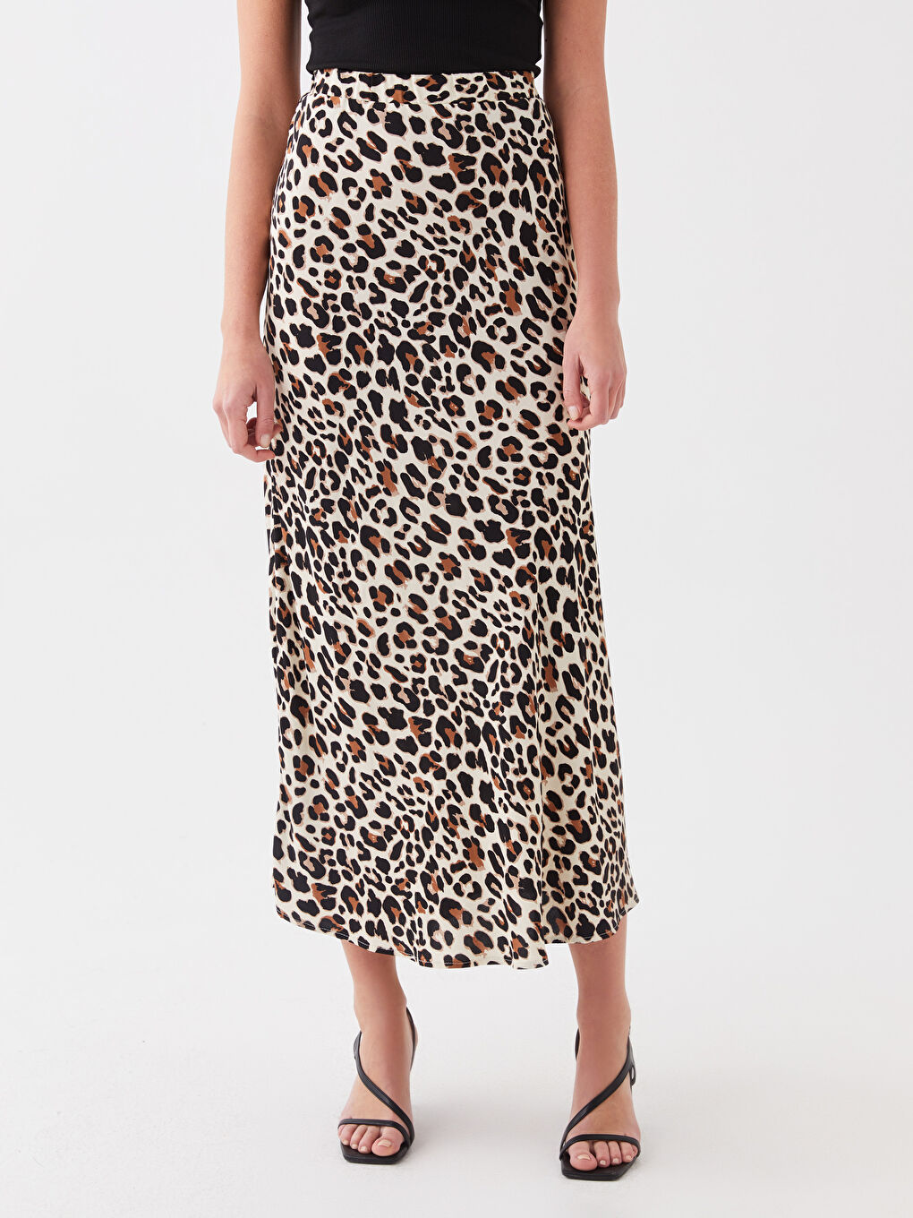 Kahverengi Beli Lastikli Desenli A Kesim Kadın Etek-2