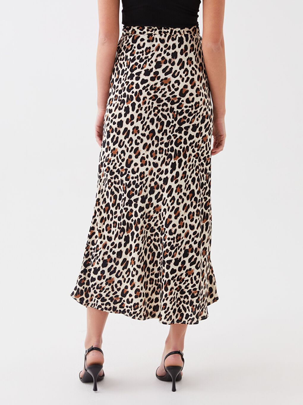 Kahverengi Beli Lastikli Desenli A Kesim Kadın Etek-3