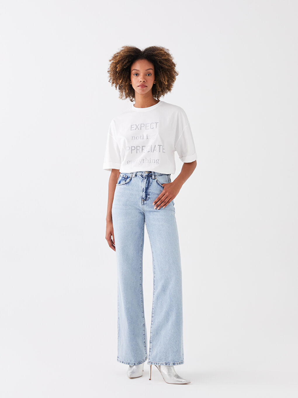 İndigo Normal Bel Wideleg Kadın Jean Pantolon-1