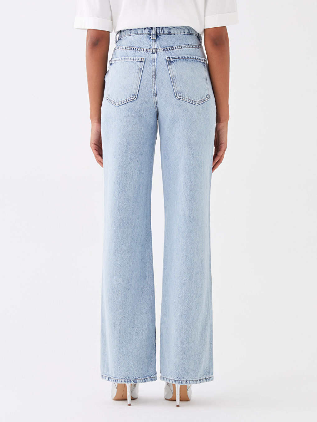 İndigo Normal Bel Wideleg Kadın Jean Pantolon-4