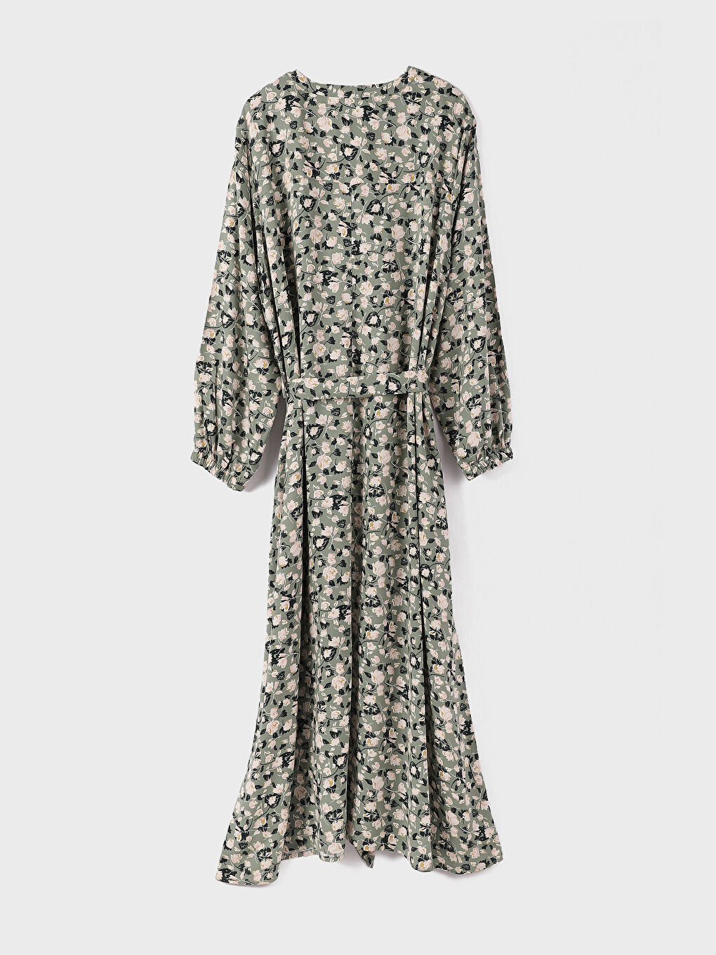 Crew Neck Patterned Long Sleeve A-Line Women's Dress-2