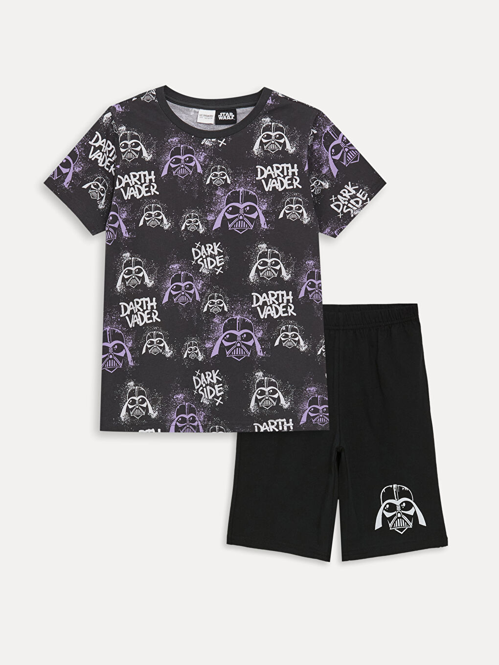 Antrasit Bisiklet Yaka Baskılı Kısa Kollu Erkek Çocuk Şortlu Pijama Takımı