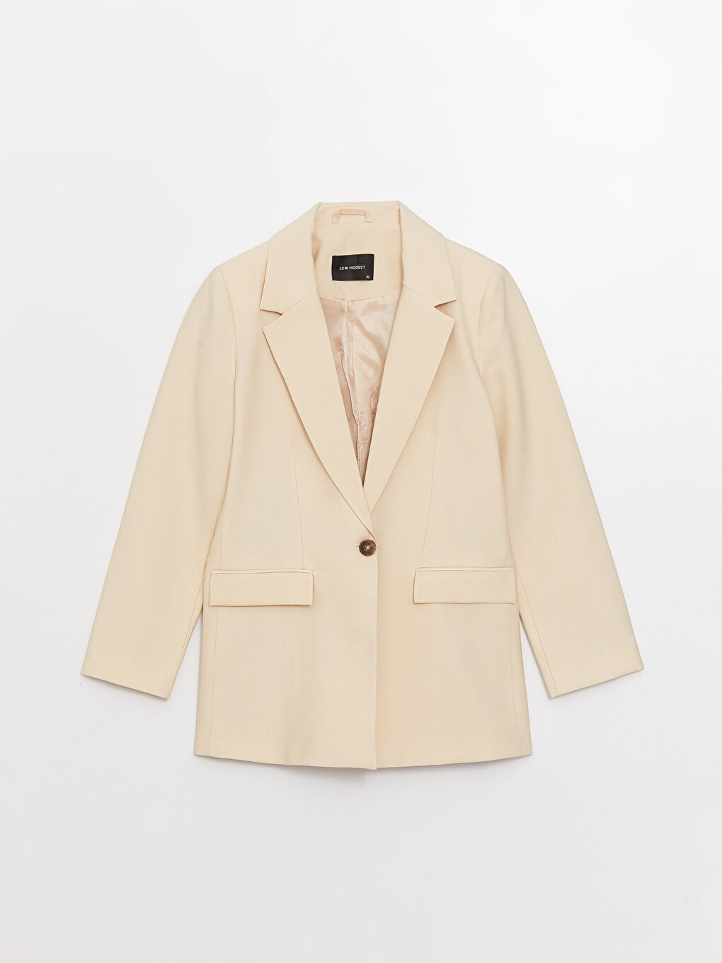 Bej Düz Uzun Kollu Kadın Blazer Ceket-5