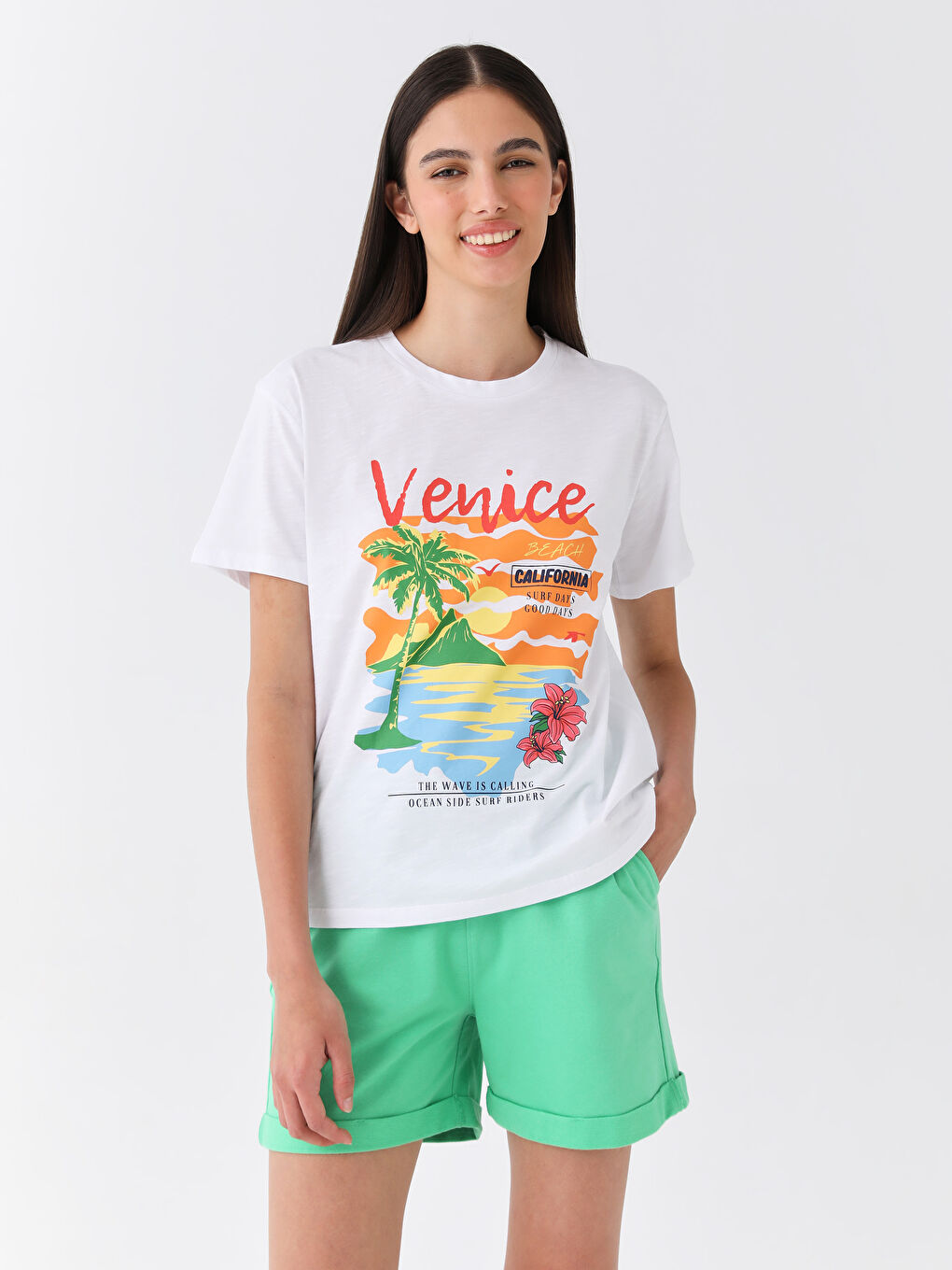 LCW Vision Crew Neck Printed Short Sleeve Women's T-Shirt -S3GU08Z8-Q6K