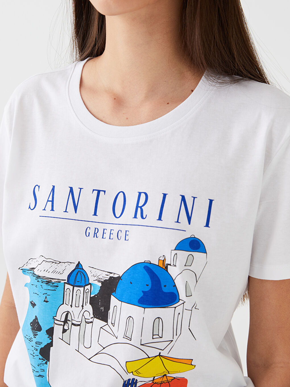 მრგვალი საყელო ნაბეჭდი მოკლე სახელო ქალებისთვის მაისური-3