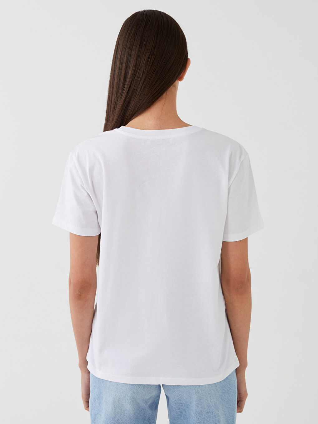 მრგვალი საყელო ნაბეჭდი მოკლე სახელო ქალებისთვის მაისური-4