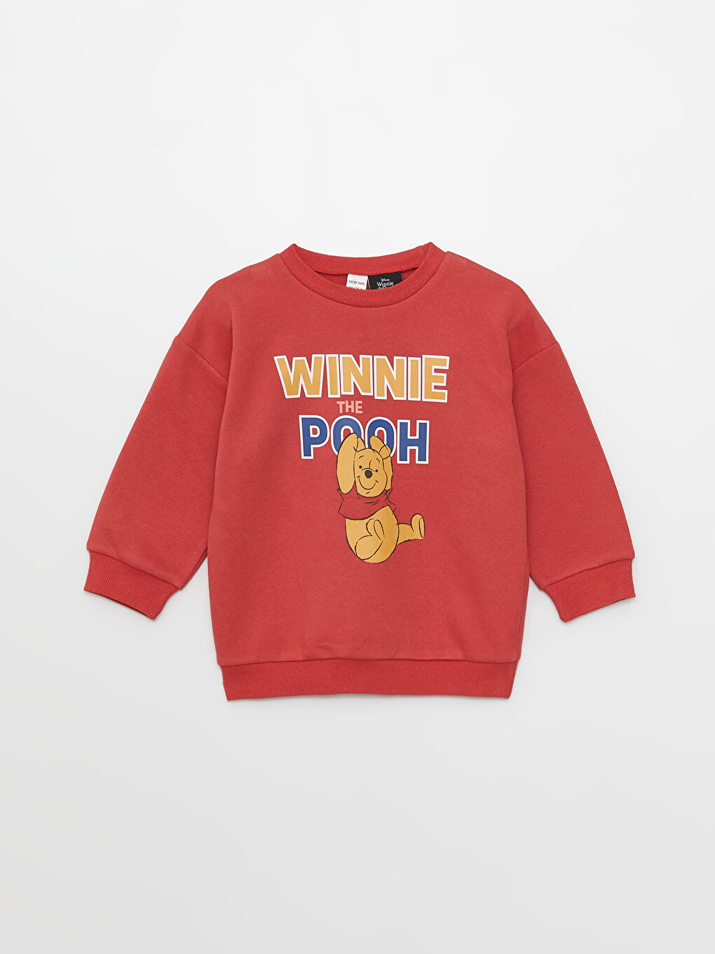 Kırmızı Bisiklet Yaka Uzun Kollu Winnie the Pooh Baskılı Erkek Bebek Sweatshirt ve Pantolon 2'li Takım-1