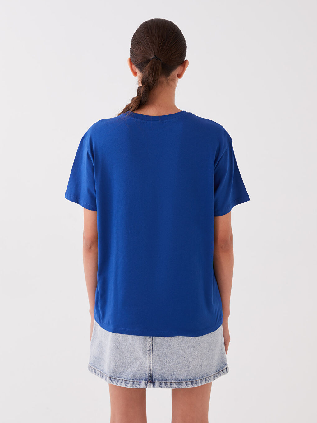 Mavi Bisiklet Yaka Baskılı Kısa Kollu Kadın Tişört-4