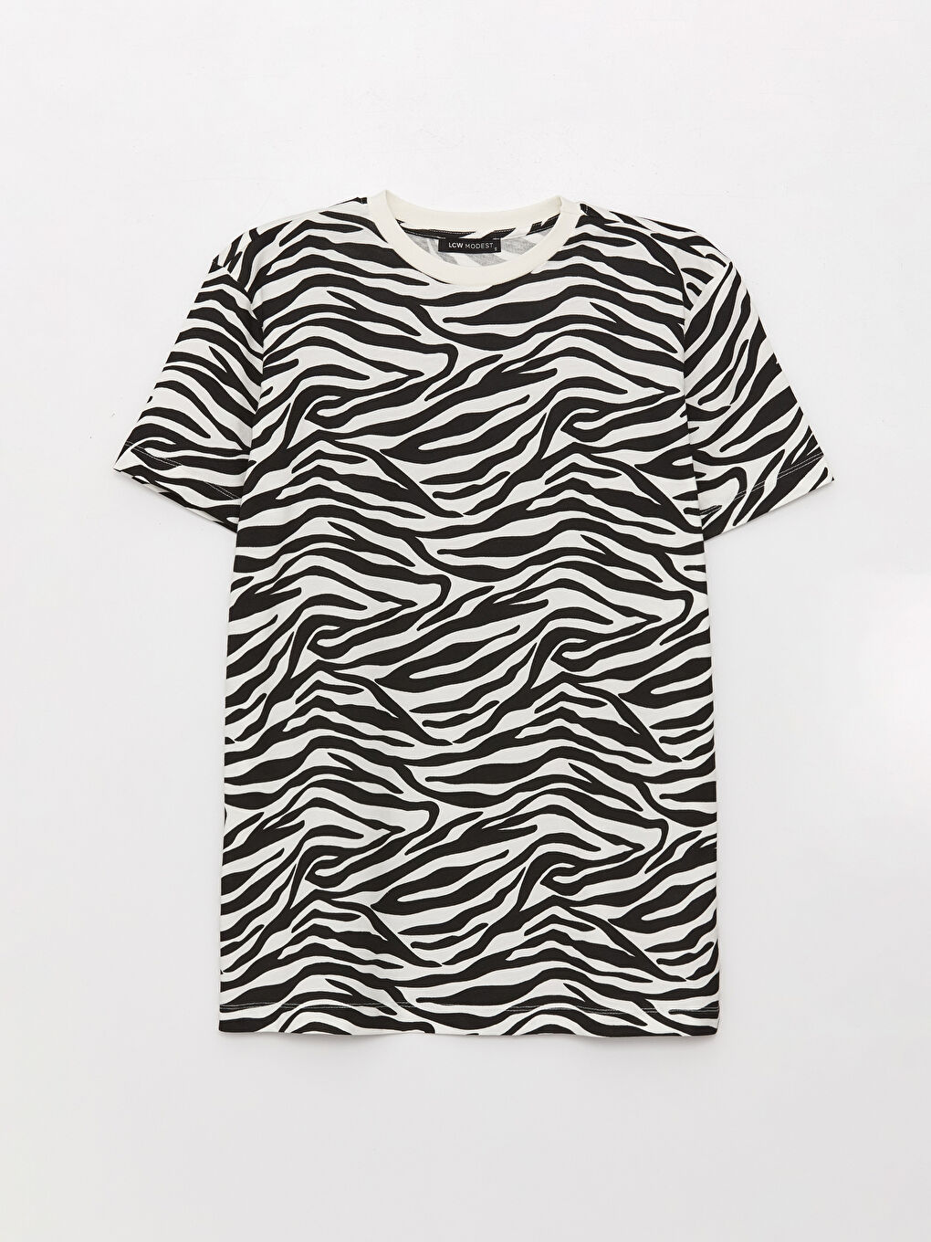 Crew Neck Patterned Short Sleeve Oversize Women's Tunic-5