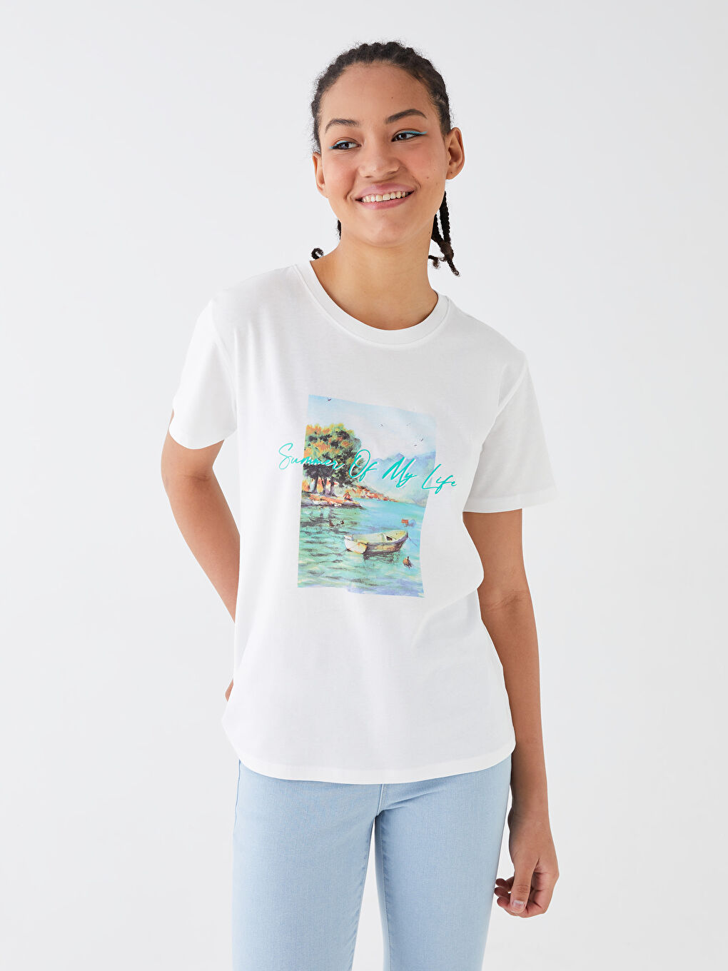 LCW Vision Crew Neck Printed Short Sleeve Women's T-Shirt -S3GU30Z8-R9J