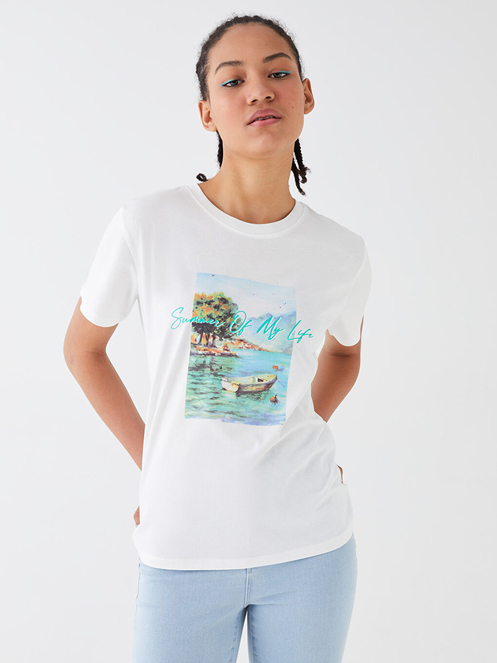 LCW Vision Crew Neck Printed Short Sleeve Women's T-Shirt -S3GU30Z8-R9J