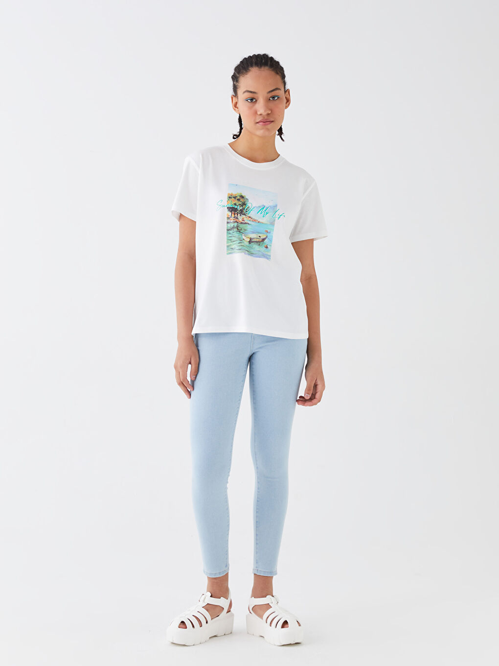 LCW Vision Crew Neck Printed Short Sleeve Women's T-Shirt -S3GU30Z8-R9J