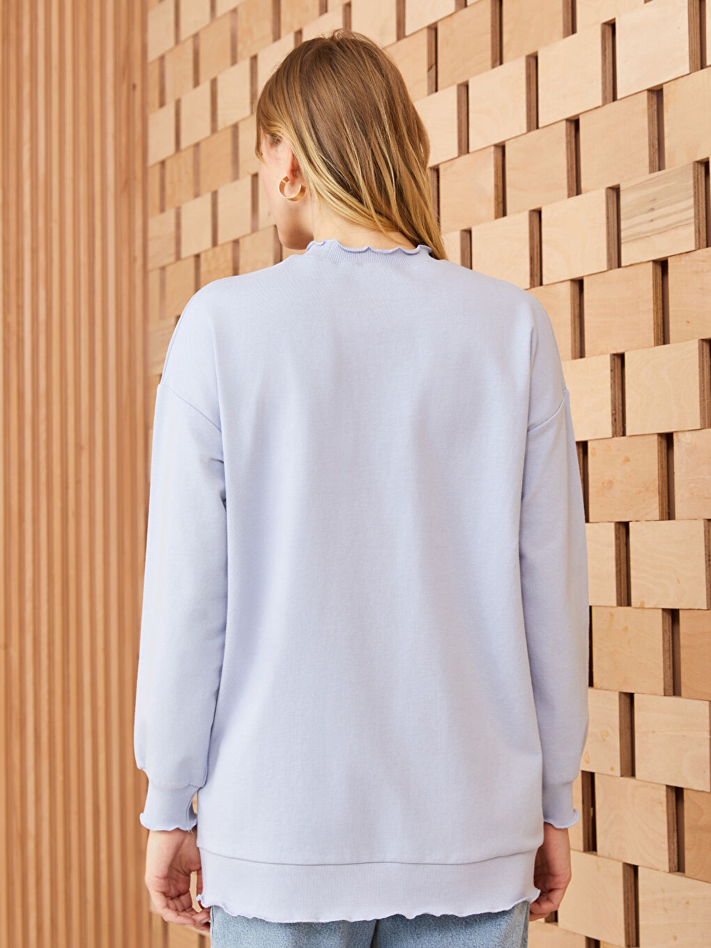 Lila Bisiklet Yaka Nakışlı Uzun Kollu Kadın Sweatshirt Tunik-4