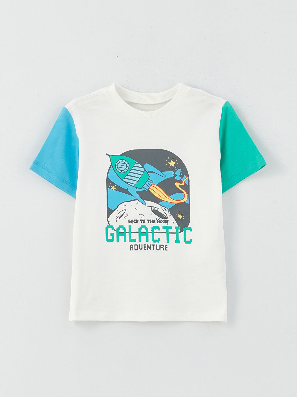 Ekru Bisiklet Yaka Kısa Kollu Baskılı Erkek Bebek Tişört 2'li-1