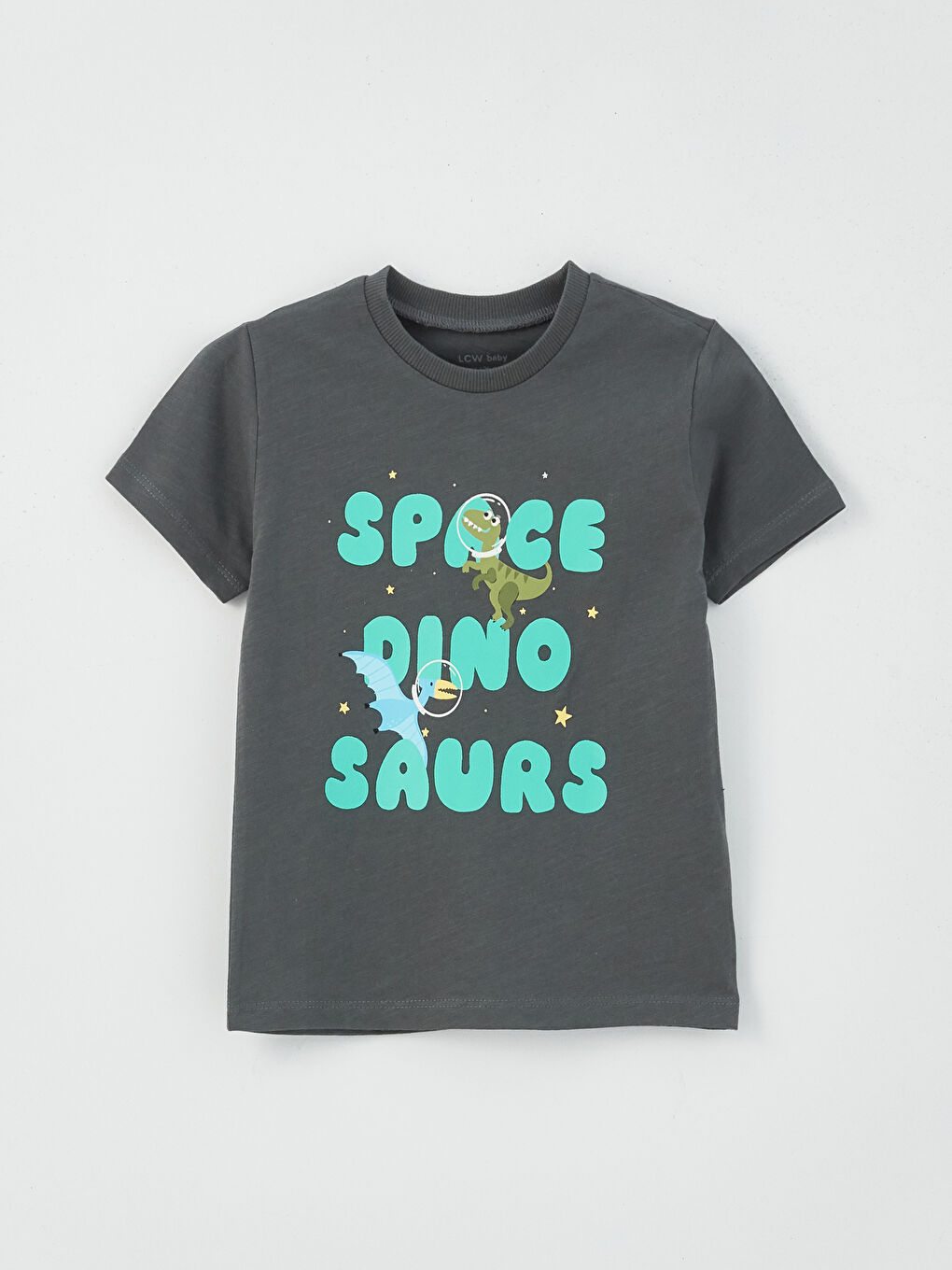 Ekru Bisiklet Yaka Kısa Kollu Baskılı Erkek Bebek Tişört 2'li-2