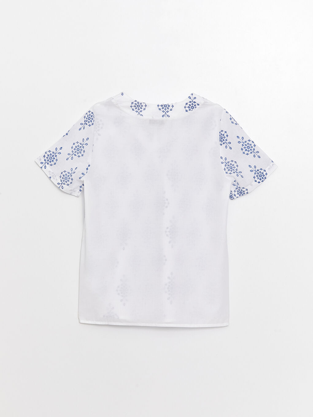 V-Neck Embroidered Short Sleeve Women's Blouse -S3GV00Z8-Q6K