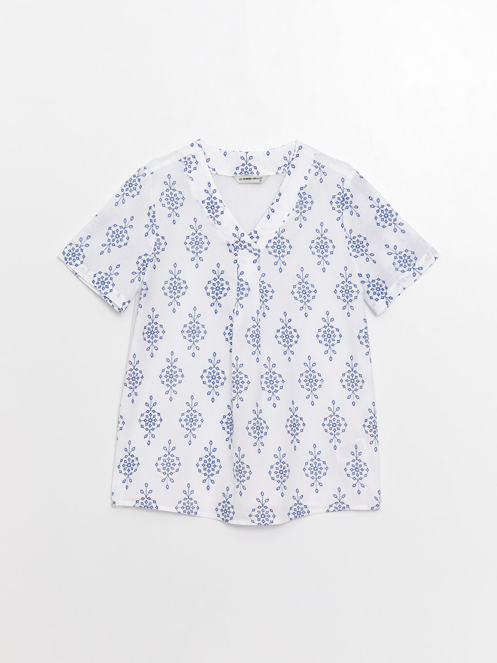 V-Neck Embroidered Short Sleeve Women's Blouse -S3GV00Z8-Q6K