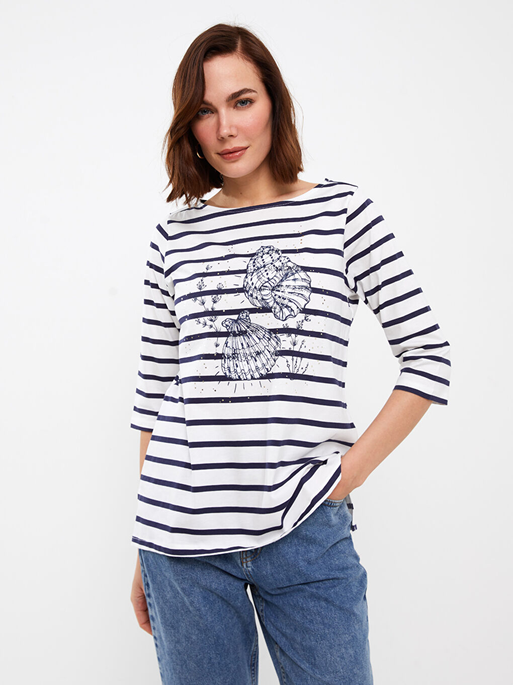 Crew Neck Striped Women's T-Shirt-1