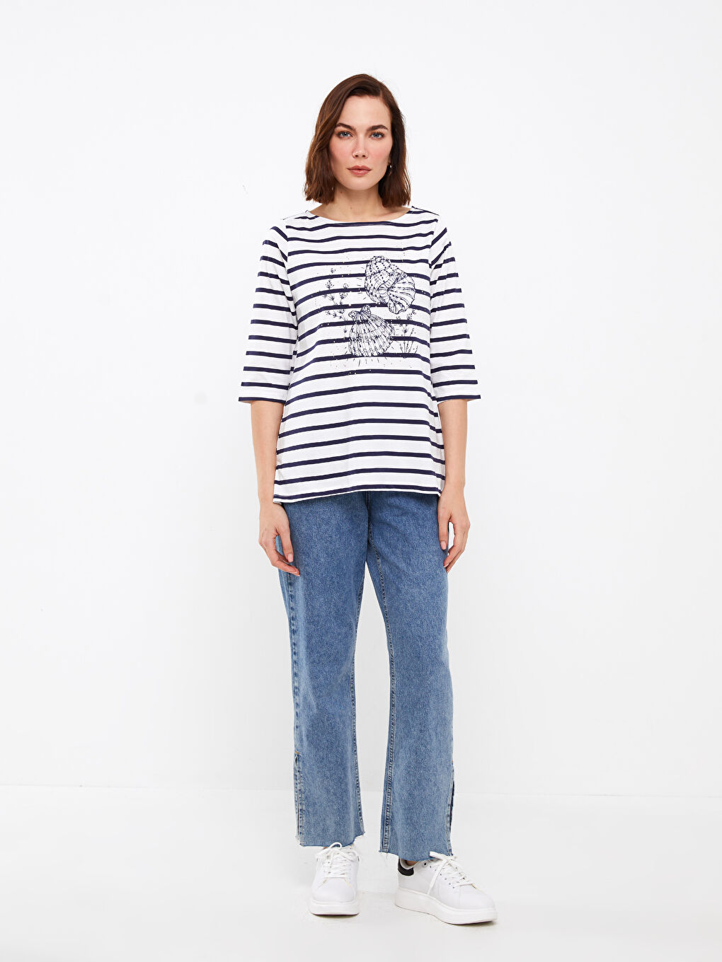 Crew Neck Striped Women's T-Shirt-2