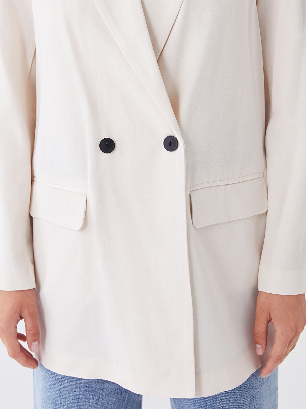 LCW Modest Plain Long Sleeve Linen Blend Women's Blazer Jacket -S3GV05Z8-SDG