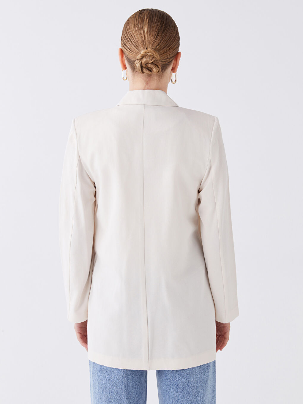 LCW Modest Plain Long Sleeve Linen Blend Women's Blazer Jacket -S3GV05Z8-SDG