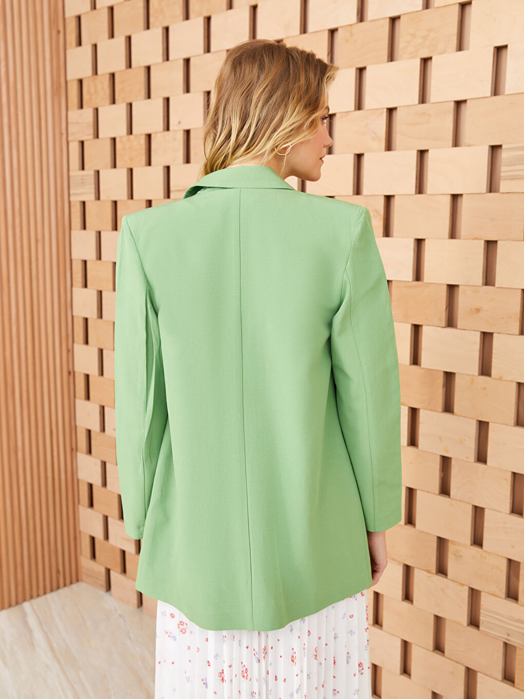 LCW Modest Plain Long Sleeve Linen Blend Women's Blazer Jacket -S3GV05Z8-SMQ