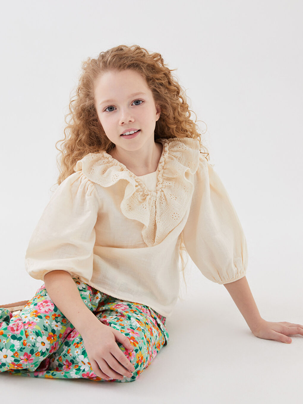 Patterned Long Sleeve Girls' Blouse and Trousers