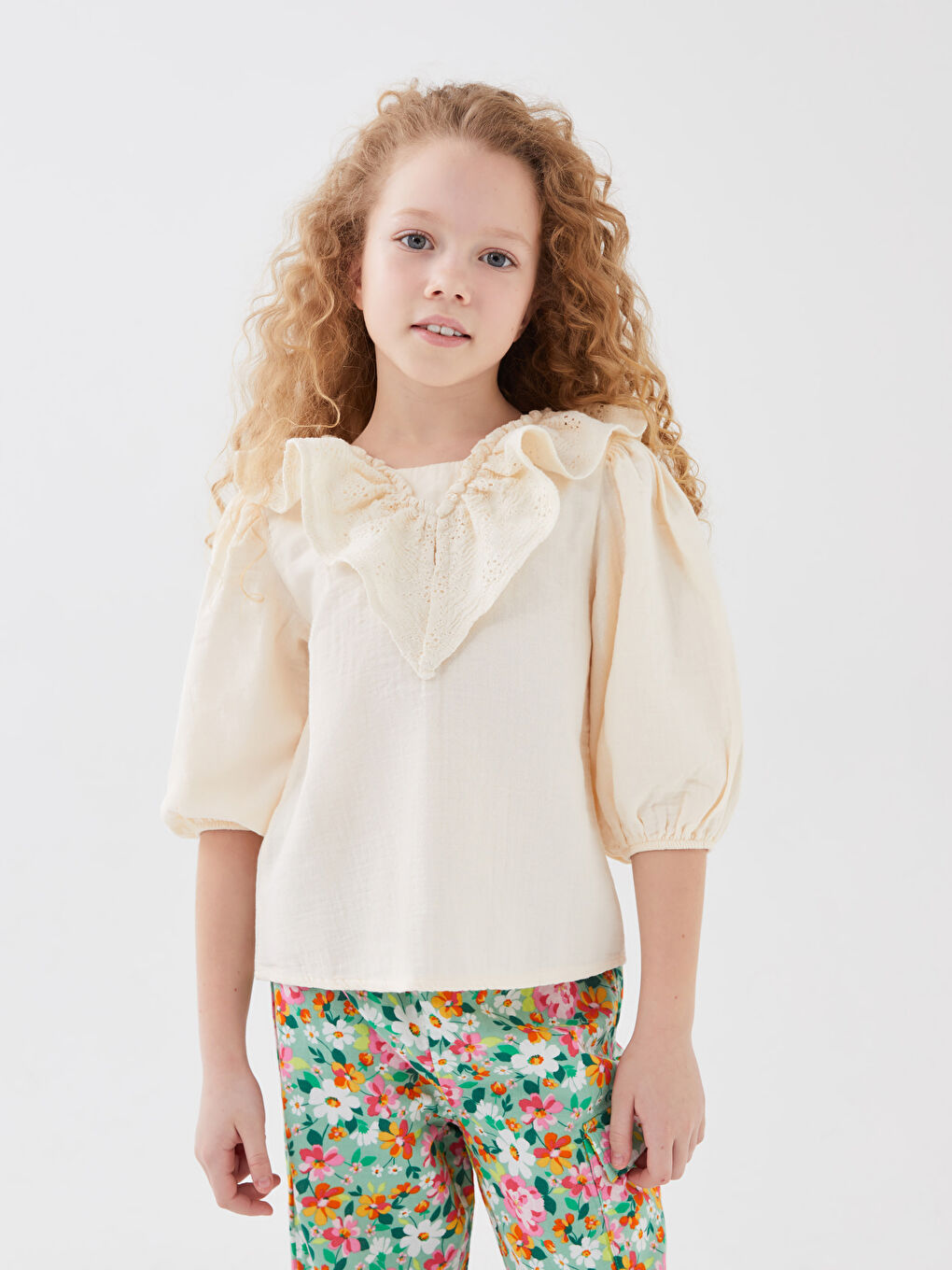 Patterned Long Sleeve Girls' Blouse and Trousers-1