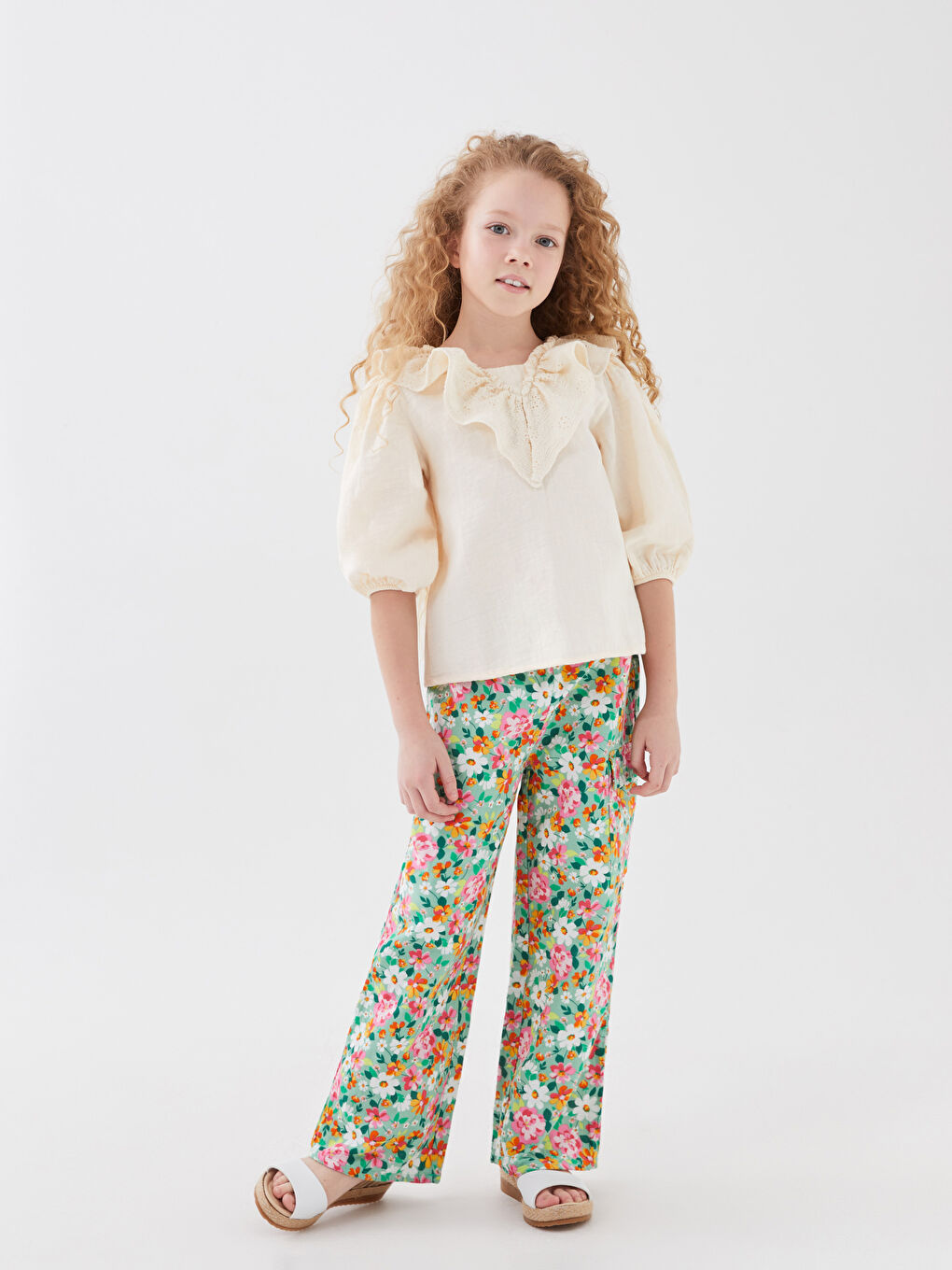 Patterned Long Sleeve Girls' Blouse and Trousers-2