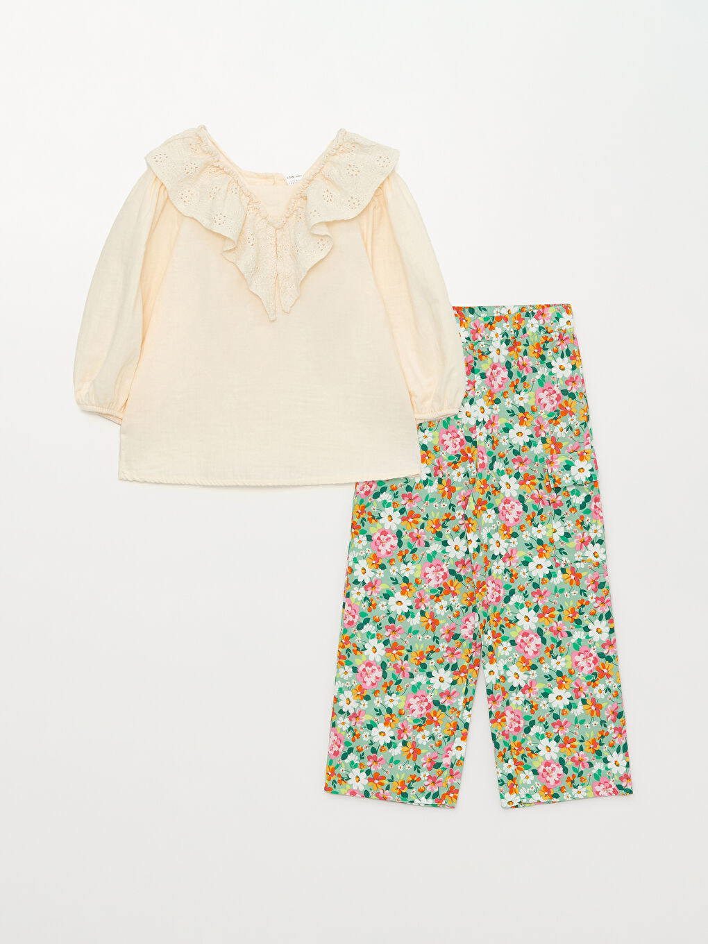 Patterned Long Sleeve Girls' Blouse and Trousers-3