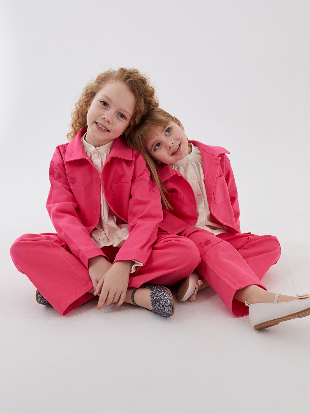 Pembe Beli Lastikli Nakışlı Kız Çocuk Pantolon-2