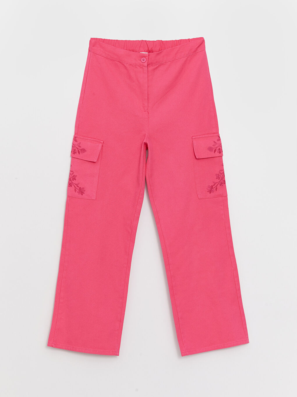 Pembe Beli Lastikli Nakışlı Kız Çocuk Pantolon-3