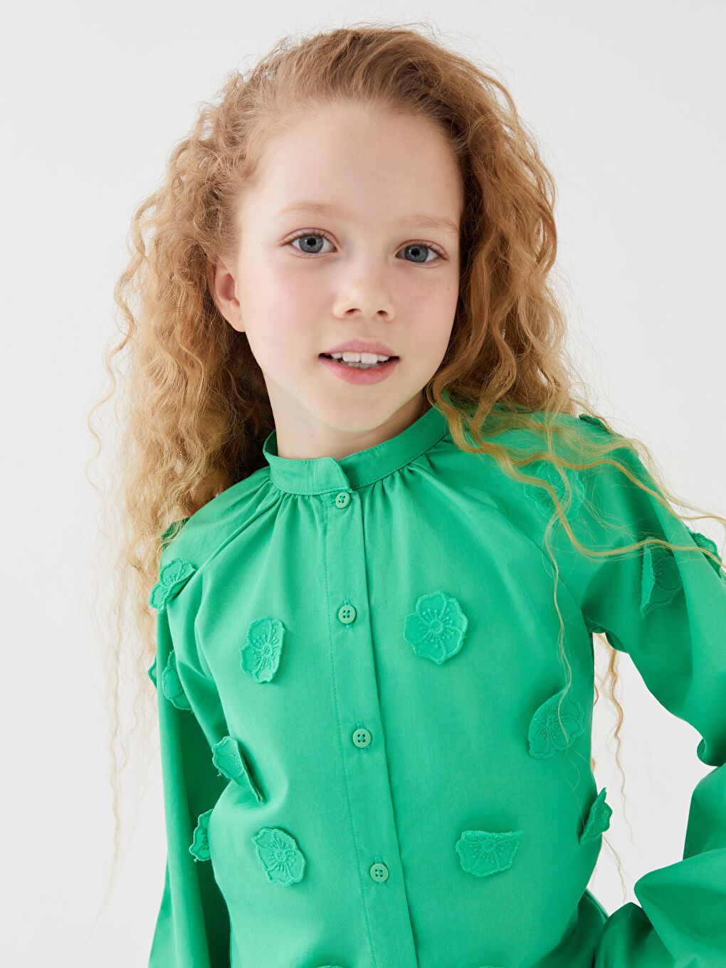 Yeşil Hakim Yaka Uzun Kollu Kız Çocuk Gömlek-2