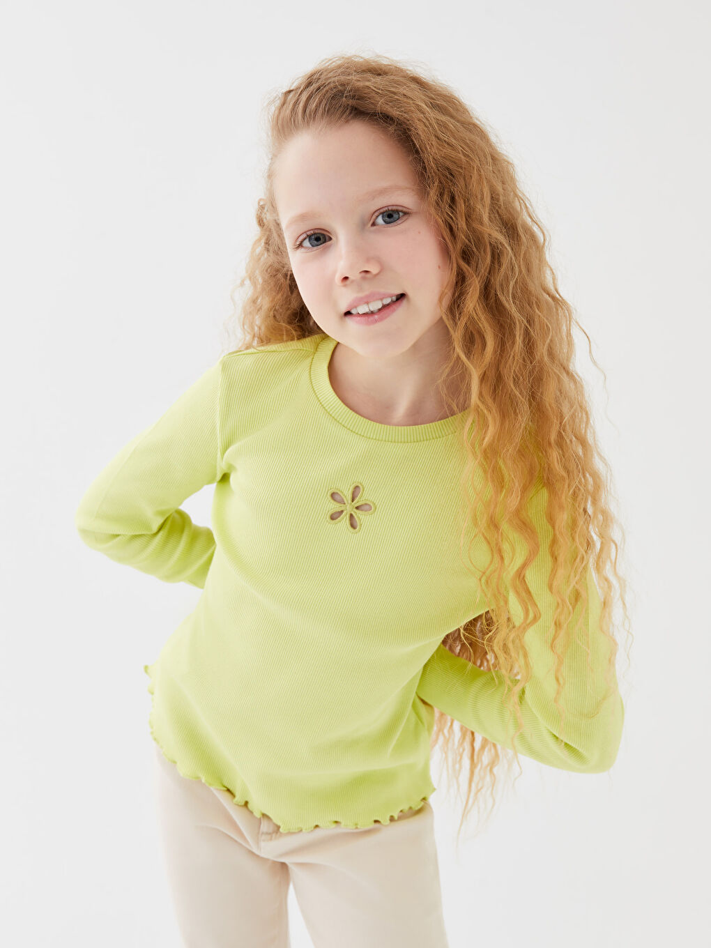 Crew Neck Embroidered Long Sleeve Girls' T-Shirt