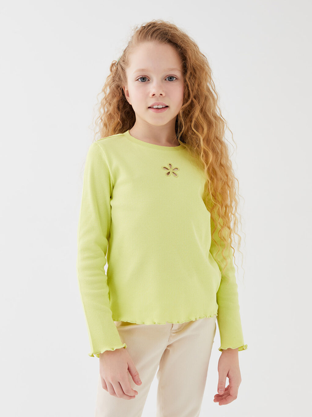 Crew Neck Embroidered Long Sleeve Girls' T-Shirt-1