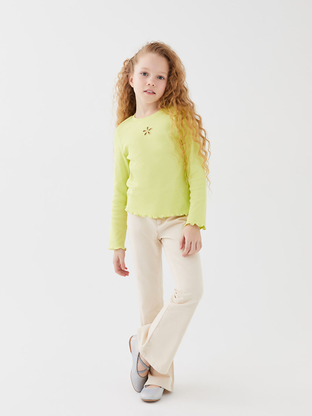 Crew Neck Embroidered Long Sleeve Girls' T-Shirt-3