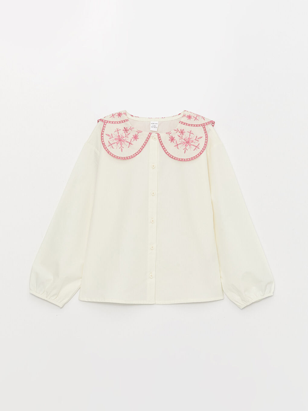 Ekru Bebe Yaka Nakışlı Uzun Kollu Kız Çocuk Gömlek-3