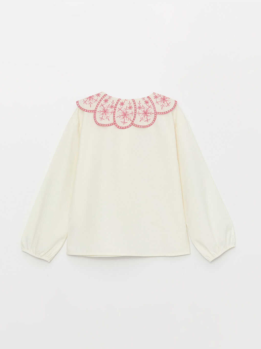 Ekru Bebe Yaka Nakışlı Uzun Kollu Kız Çocuk Gömlek-4