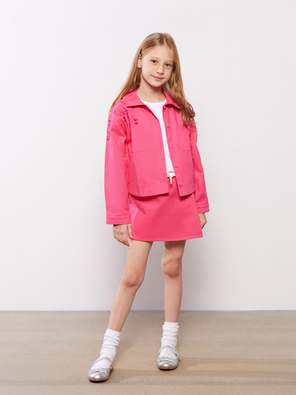 Pembe Beli Lastikli Basic Gabardin Kız Çocuk Şort Etek-3