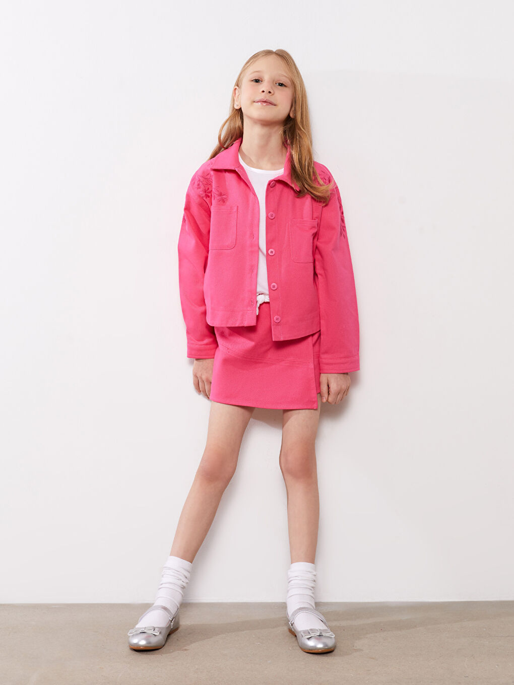 Pembe Beli Lastikli Basic Gabardin Kız Çocuk Şort Etek-4