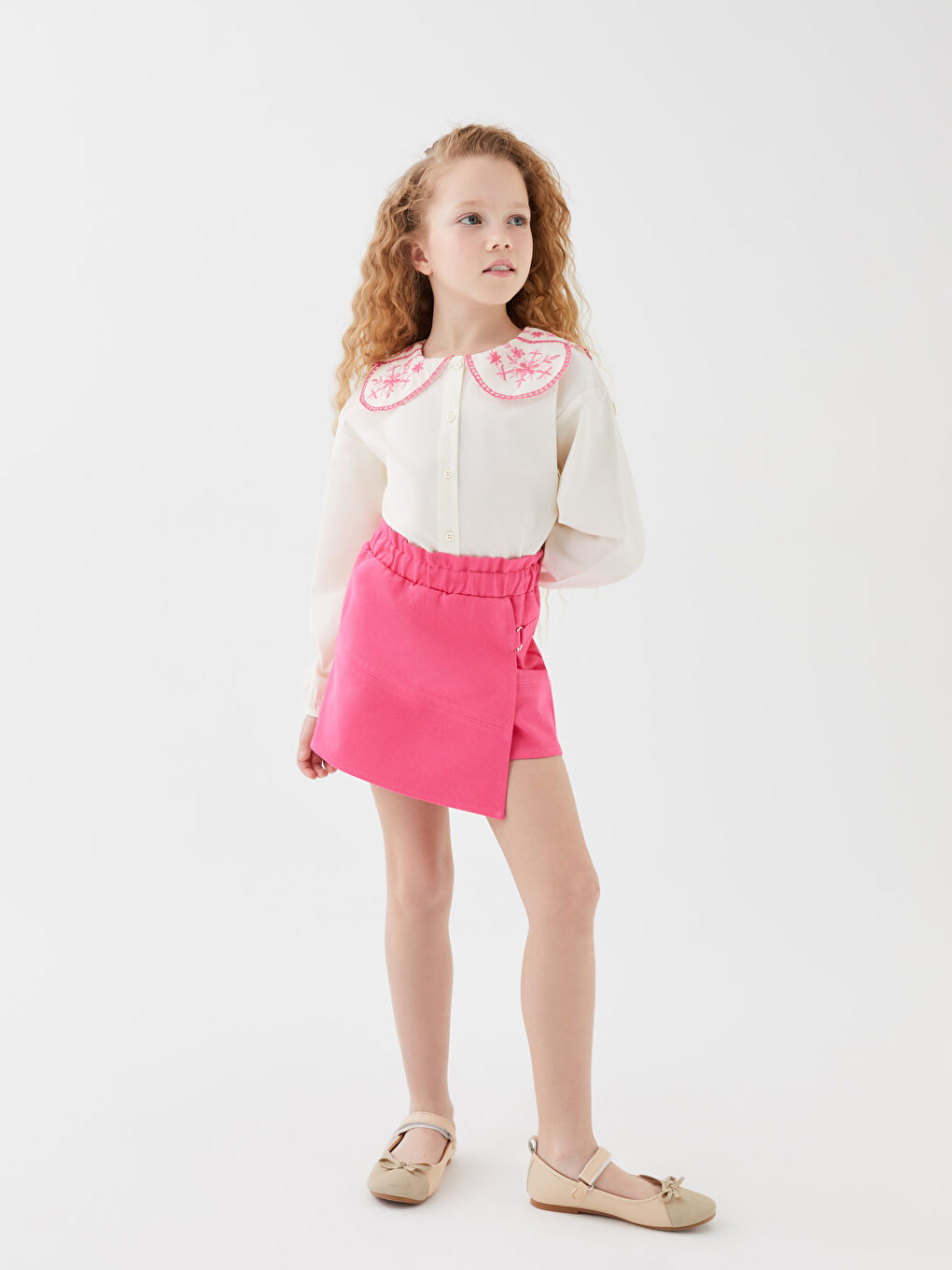 Pembe Beli Lastikli Basic Gabardin Kız Çocuk Şort Etek