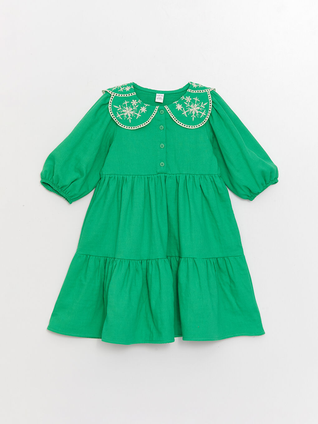 LCW Kids Yeşil Bebe Yaka Nakışlı Kız Çocuk Elbise - 4