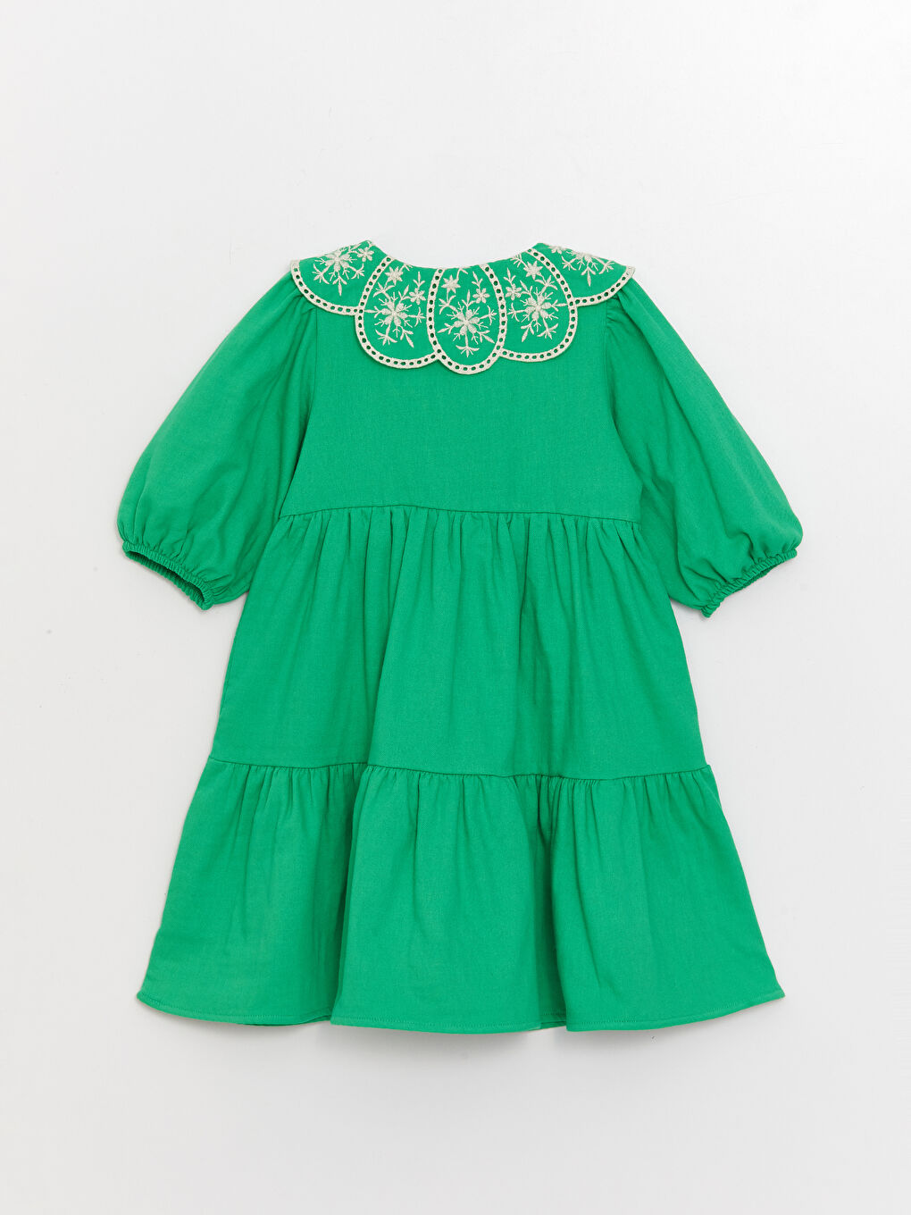 LCW Kids Yeşil Bebe Yaka Nakışlı Kız Çocuk Elbise - 5