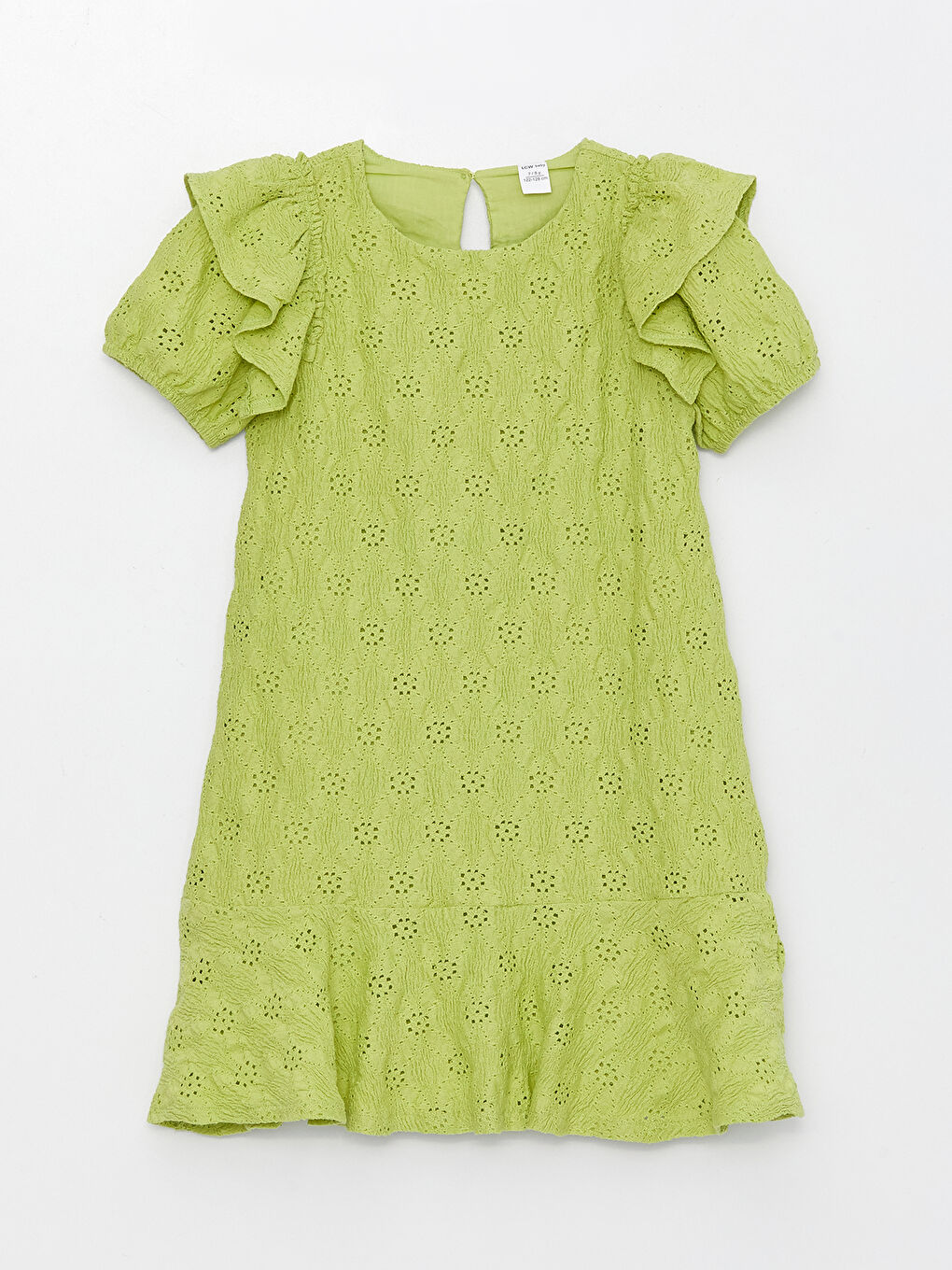 Yeşil Bisiklet Yaka Kendinden Desenli Kız Çocuk Elbise-3