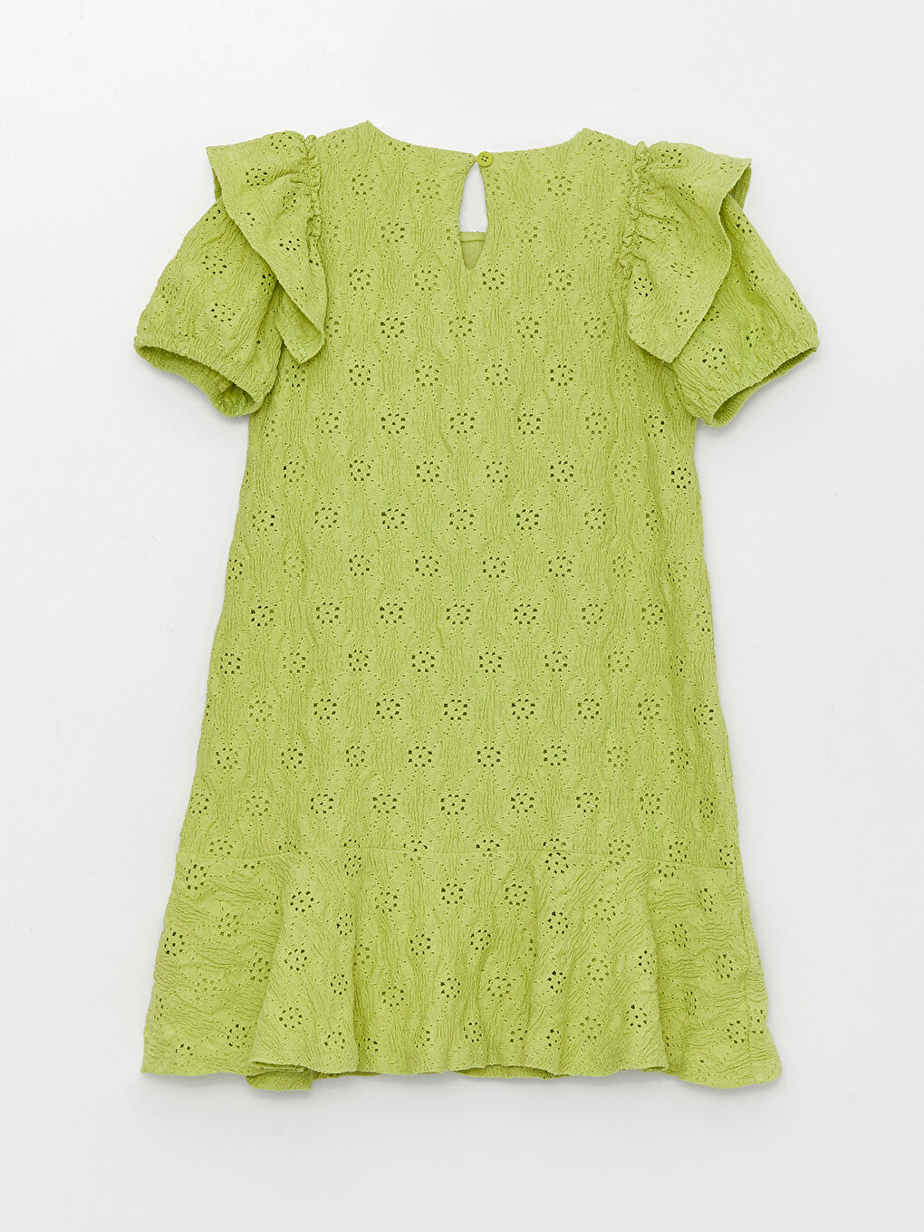 Yeşil Bisiklet Yaka Kendinden Desenli Kız Çocuk Elbise-4