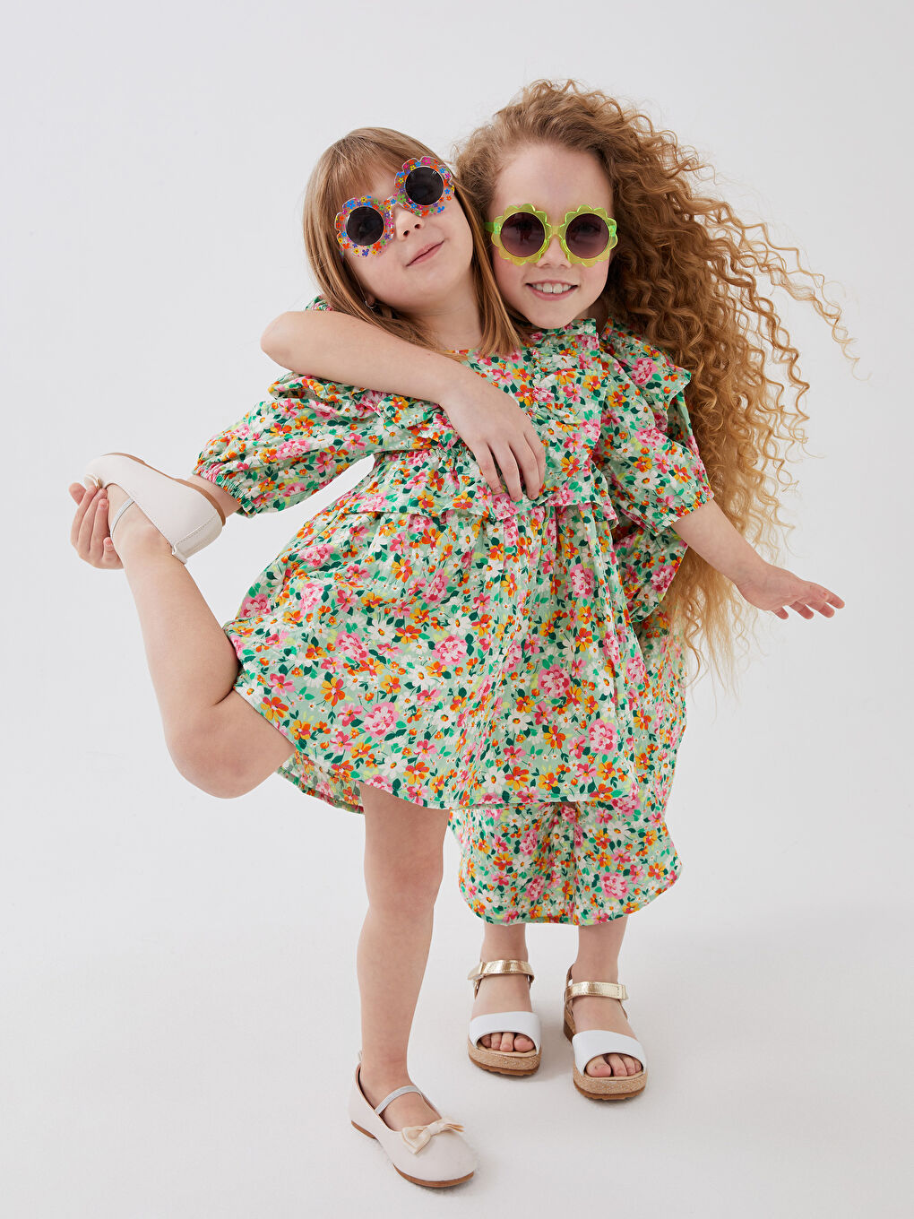 Yeşil Bisiklet Yaka Desenli Kız Çocuk Elbise-3