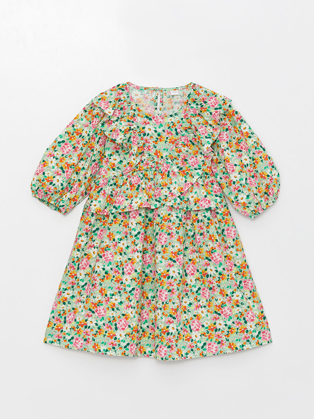 Yeşil Bisiklet Yaka Desenli Kız Çocuk Elbise-5