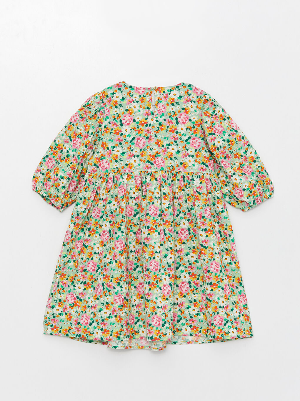 Yeşil Bisiklet Yaka Desenli Kız Çocuk Elbise-6