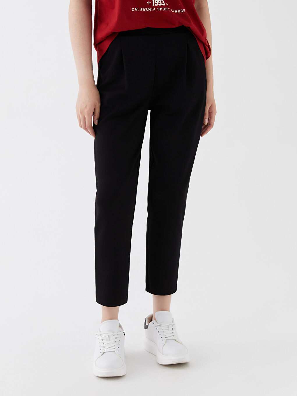 Elasticated Waist Relaxed Fit Women's Trousers-2