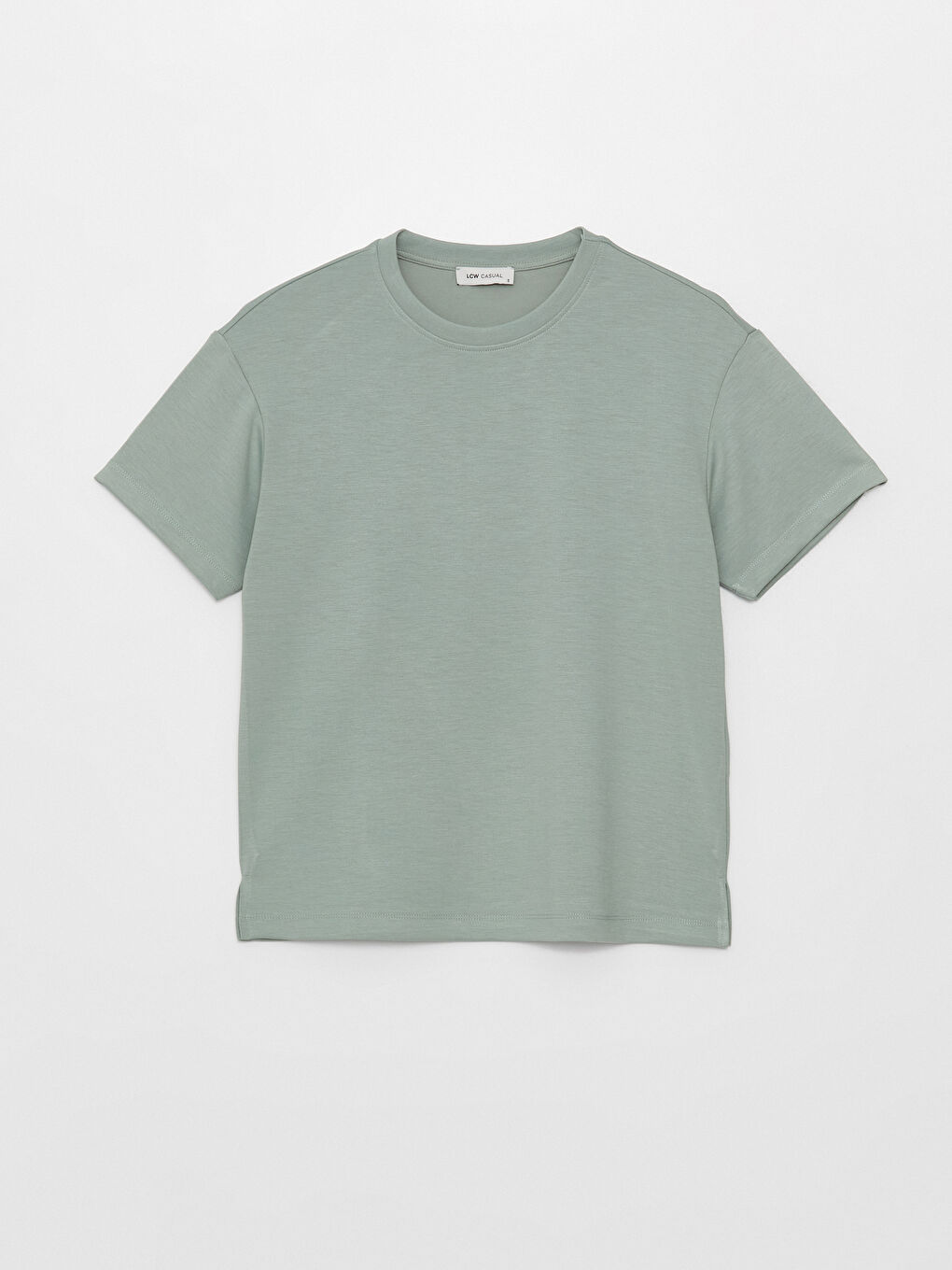 მრგვალი საყელო უბრალო მოკლე სახელო ქალებისთვის მაისური-5